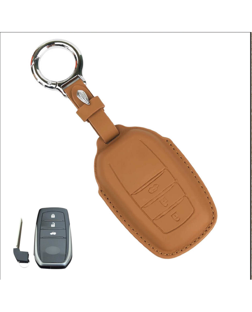 KeyCare PU 3D Toyota 3 Button Pure Vegan Leather Series Key Cover With Key Chain 18