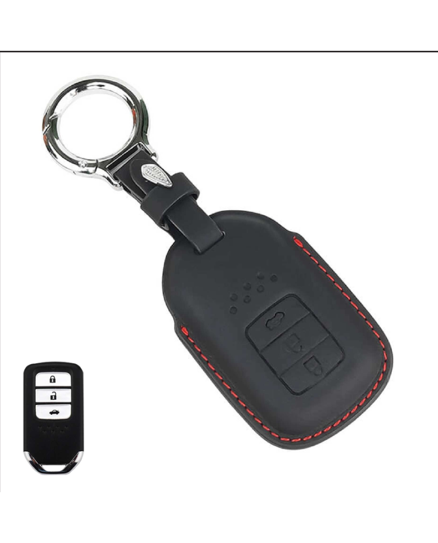 KeyCare PU 3D Honda 3 Button Pure Vegan Leather Series Key Cover With Key Chain 24