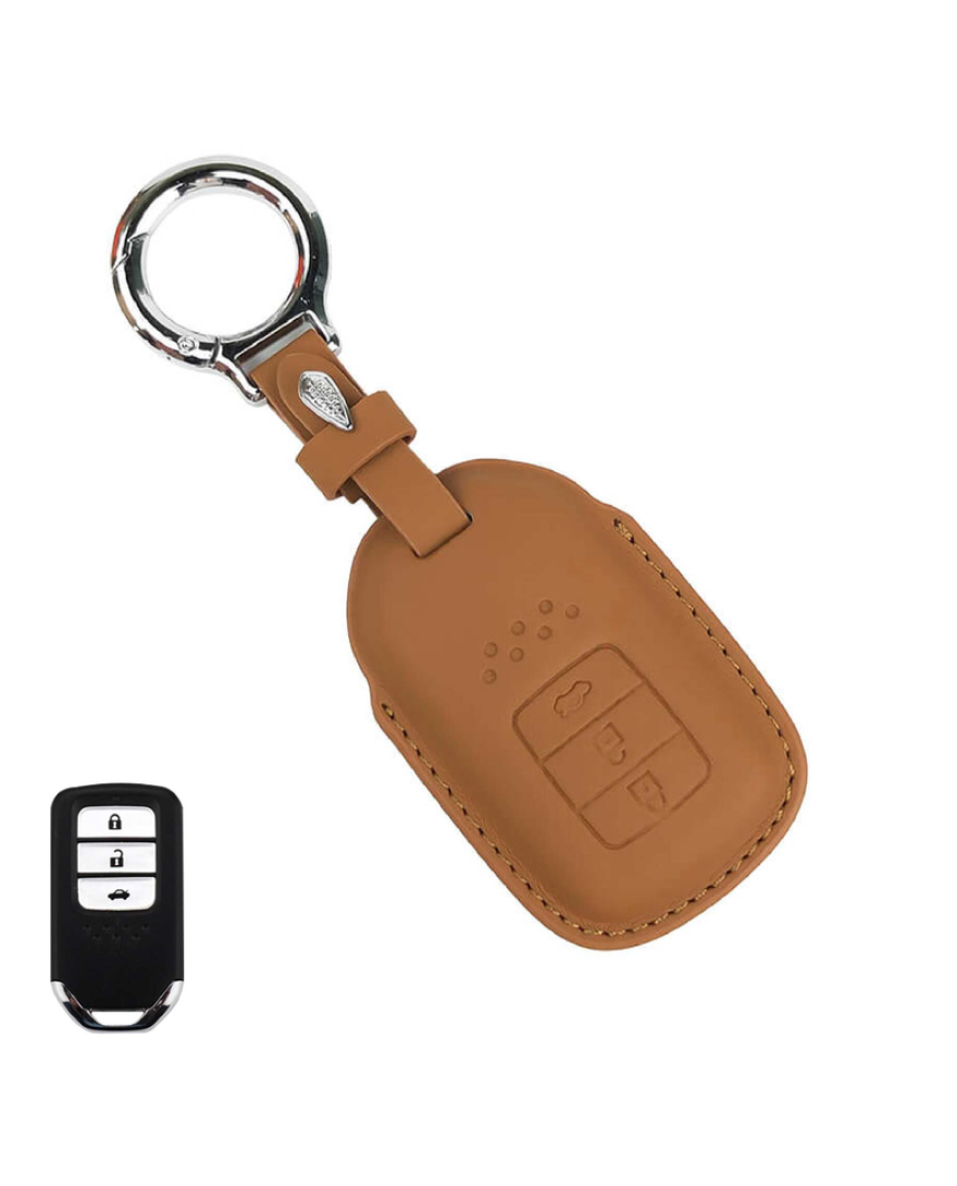 KeyCare PU 3D Honda 3 Button Pure Vegan Leather Series Key Cover With Key Chain 24