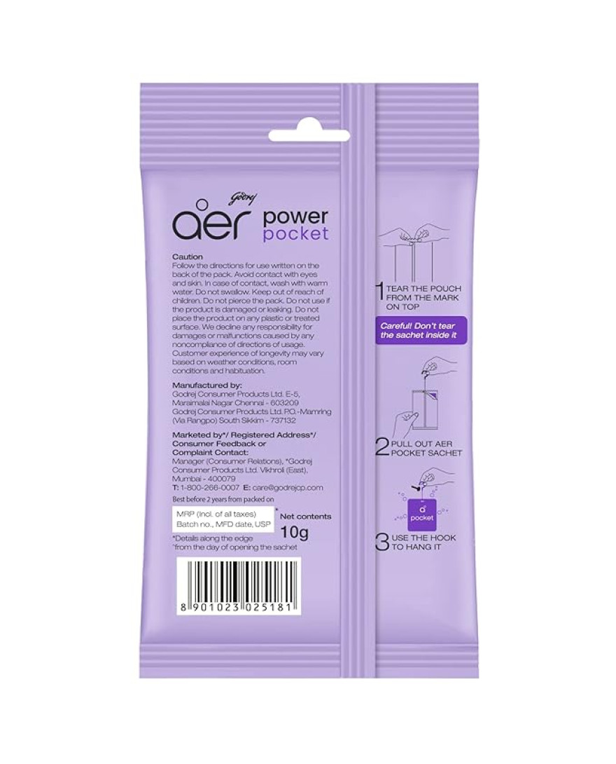 Godrej aer Power Pocket | Car And Bathroom freshener | Levender Bloom | 10g | Lasts up to 30 days | Car Air freshener