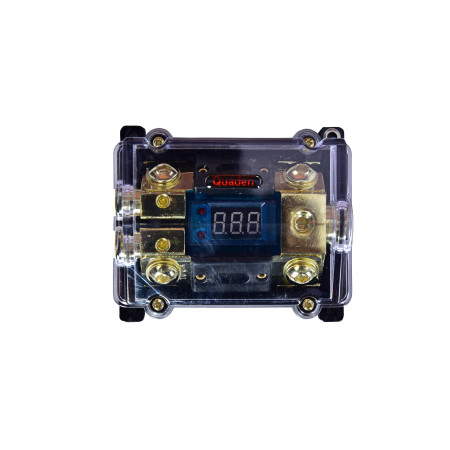 Quaden Distribution Block 1*0GA in x 2*4/8GA out | with 150 amp ANL fuse And Digital Display | QDB-1x2-ANL150DD