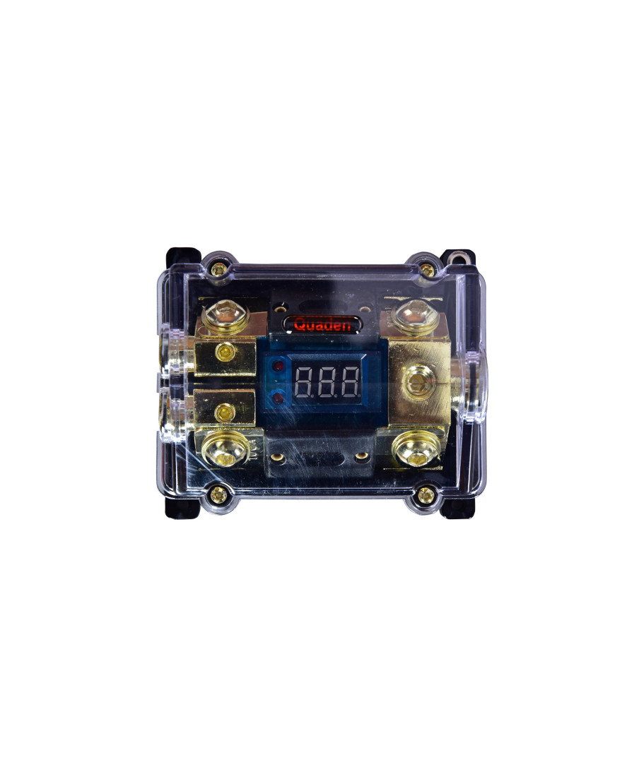 Quaden Distribution Block 1*0GA in x 2*4/8GA out | with 150 amp ANL fuse And Digital Display | QDB-1x2-ANL150DD