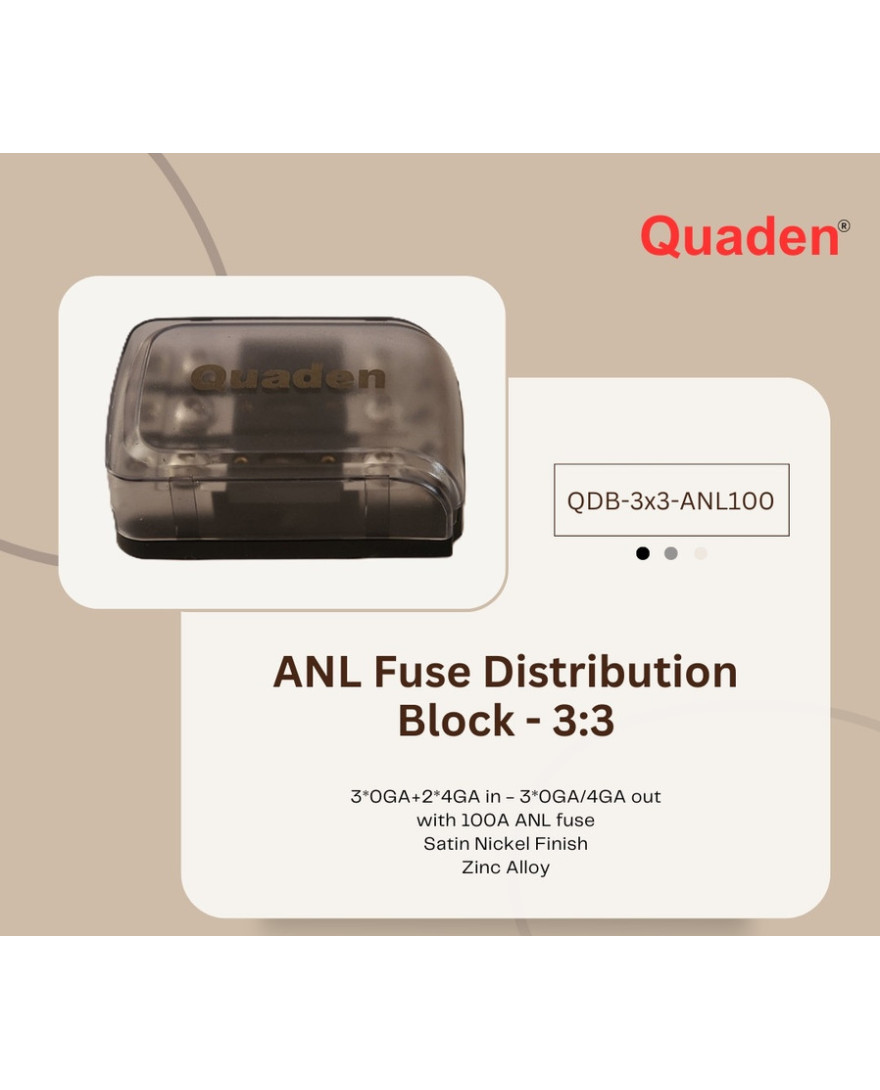 Quaden Distribution Block 1:3 with 100Amp ANL Fuse | Zinc Allow Material | QDB-1x3-ANL100