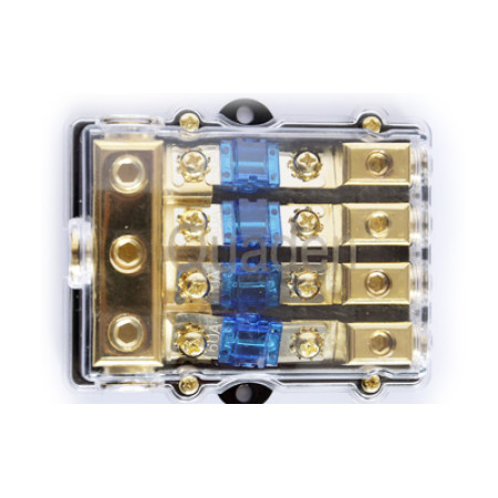 Quaden Distribution Block 3*4GA in x 2*8GA out - with 60 amp Mini ANL fuse | QDB-3x2-MANL60 Quaden Distribution Block 3*4GA in x 2*8GA out - with 60 amp Mini ANL fuse | QDB-3x2-MANL60