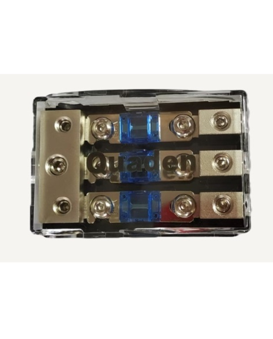 Quaden Distribution Block 3:3 with 60Amp Mini ANL Fuse | Zinc Allow Material | QDB-3x3-MANL60
