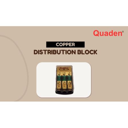 Quaden Copper Distribution Block 1:3 with 60Amp Mini ANL Fuse | Real Gold Plated Finish | QDBCG-1x3-MANL60