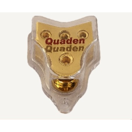 Quaden Copper Distribution Block 1*0/4GA in x 3*4/8GA out without Fuse | Real Gold Plated Finish | QDBCG-1x2-WOF