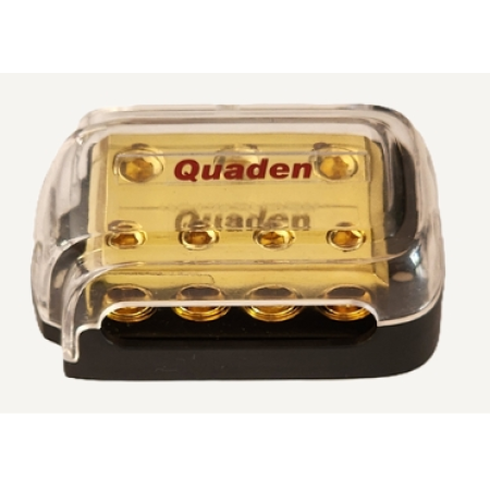 Quaden Copper Distribution Block 3*0/4GA in x 4*4/8GA out without Fuse | Real Gold Plated Finish | QDBCG-1x2-WOF