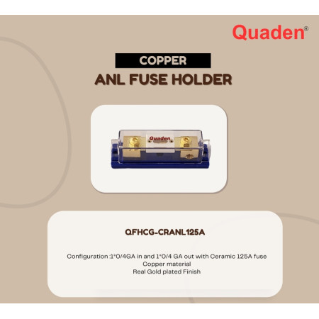 Quaden Copper 125A Mini Ceramic ANL Fuse Holder | Real Gold Plated Finish | QFHCG-CRANL125A