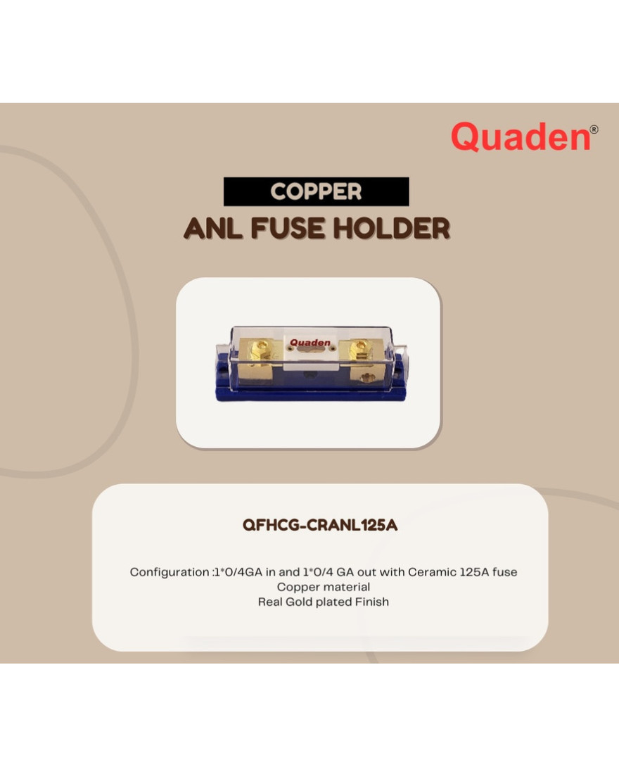 Quaden Copper 125A Mini Ceramic ANL Fuse Holder | Real Gold Plated Finish | QFHCG-CRANL125A