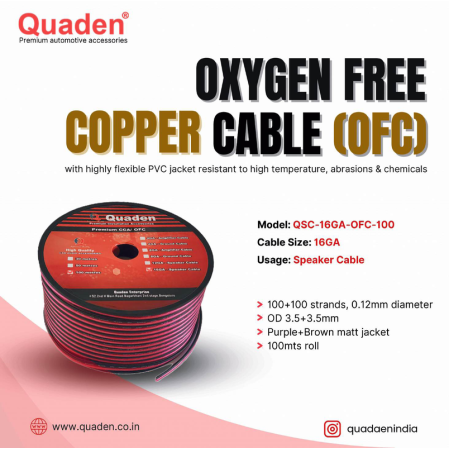 Quaden Speaker Cable 16 GA OFC Oxygen Free Copper Cables | 100 mtr | QSC-OFC16GA100