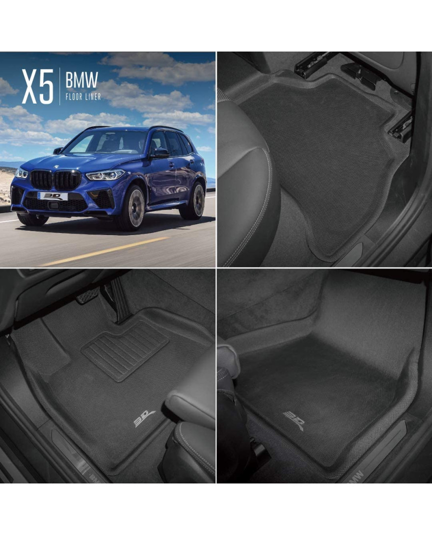 3D MAXpider Custom Fit KAGU Floor Mat | BLACK | Compatible with  BMW X5 SUV SERIES 2019 Plus| Set of 3 Pcs