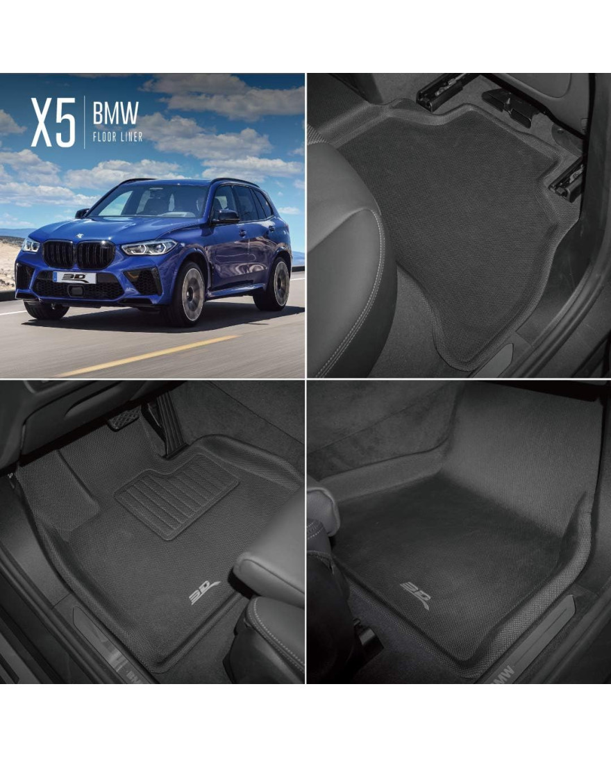 3D Kagu Floor Mat Compatible with BMW X5 SUV SERIES 2019 Plus| Set of 3 Pcs | Custom Fit | BLACK