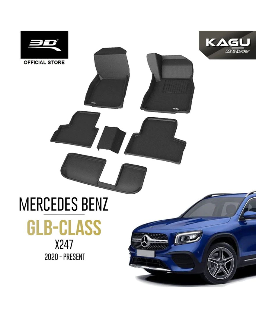3D Kagu Floor Mat For MERCEDES BENZ GLB X247 2020 to 2023 | Complete Set | Custom Fit | BLACK