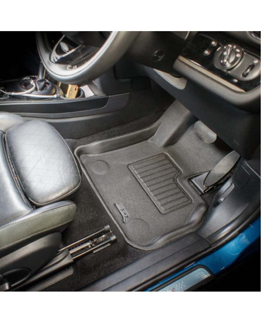 3D Kagu Floor Mat Compatible with  MINI COOPER F56 2014 to 2023+ | Set of 4 Pcs | Custom Fit | BLACK