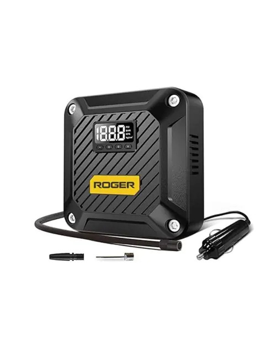Roger Portable 12V DC Air Compressor Pump with Digital Gauge, Auto Shut-Off & LED Light | Tyre Inflator | OB 285