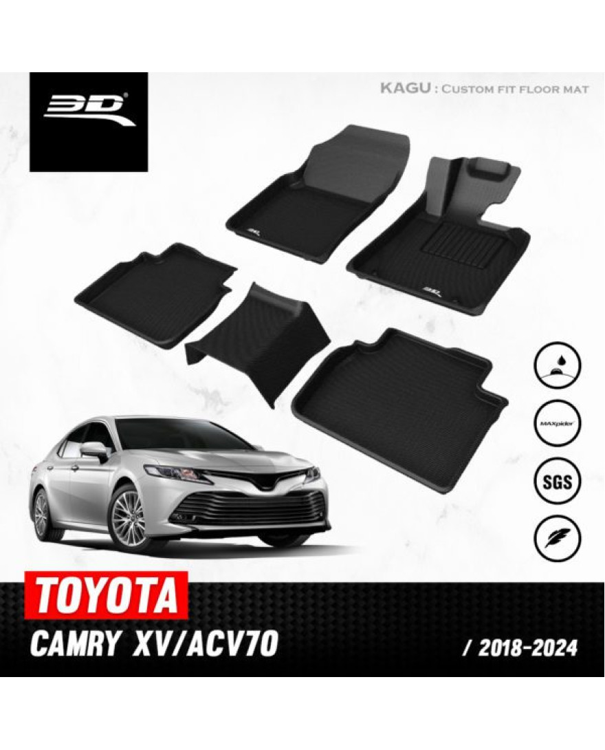3D MAXpider Custom Fit KAGU Floor Mat | BLACK | Compatible with  TOYOTA CAMRY  2018 to Present | Set of 5 Pcs