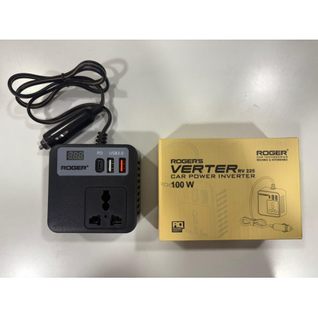 Roger RV225 100W Car Power Inverter – Plug & Play 12V to 220V with Dual USB & Pure Sine Wave