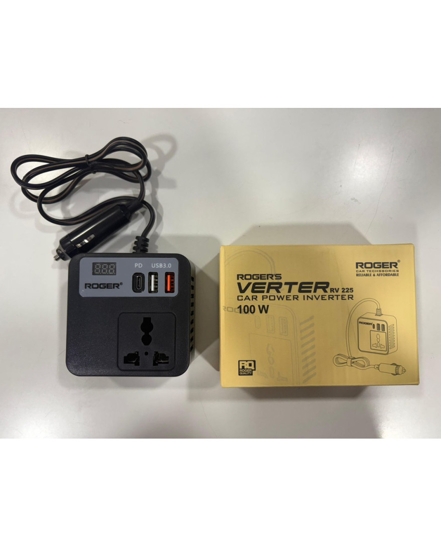 Roger RV225 100W Car Power Inverter – Plug & Play 12V to 220V with Dual USB & Pure Sine Wave