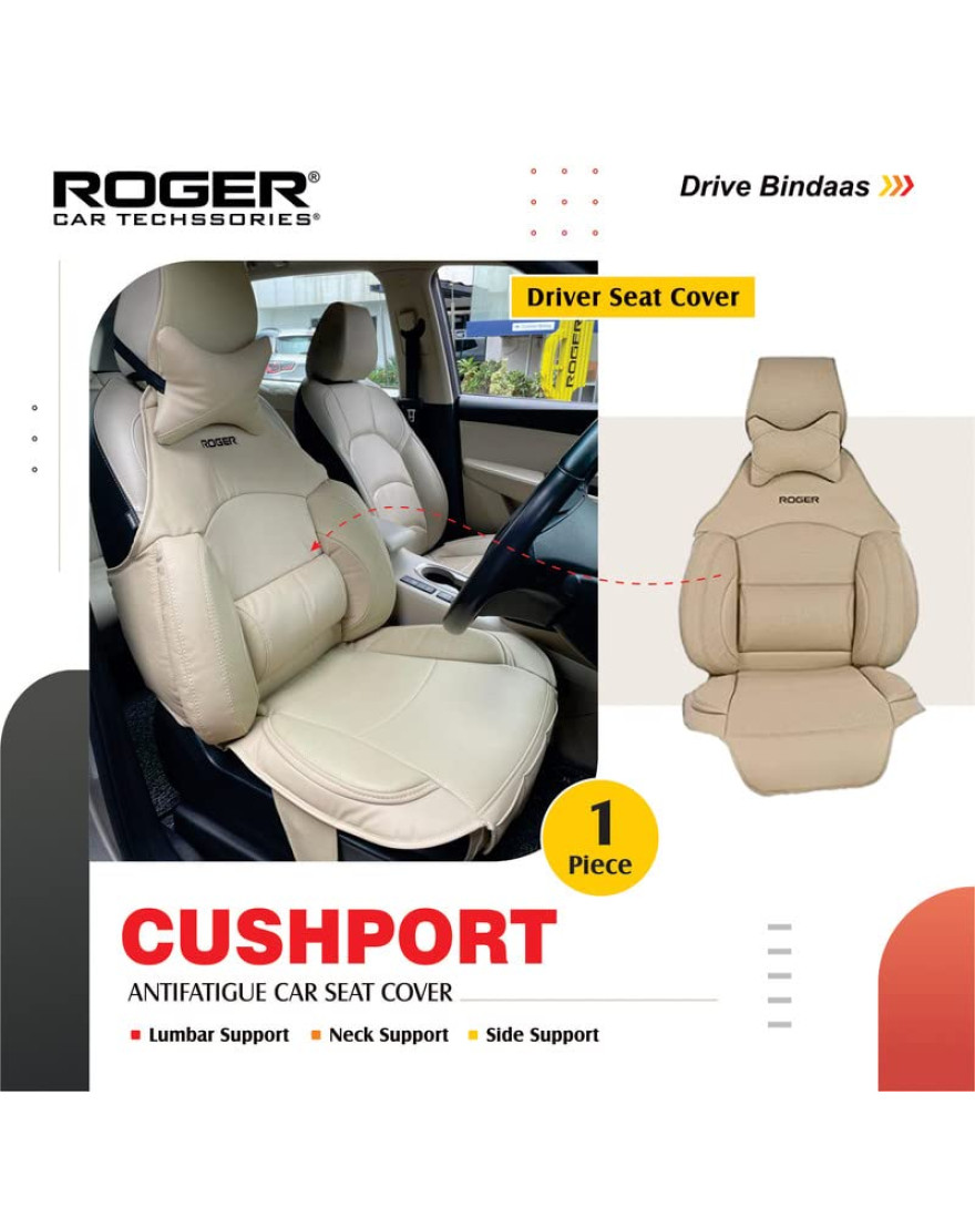 ROGER Driver Seat Cushport Beige (1 Piece) Multi Support, Synthetic Leather Seat Cover.