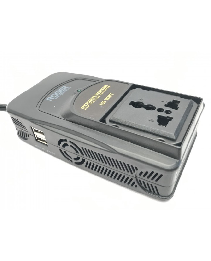 ROGER Car Inverter Car Charging Adapter with Switch Car Charging Adapter and USB Port, Outlet N Fuse DC 12V to 220V Car Inverter | Black
