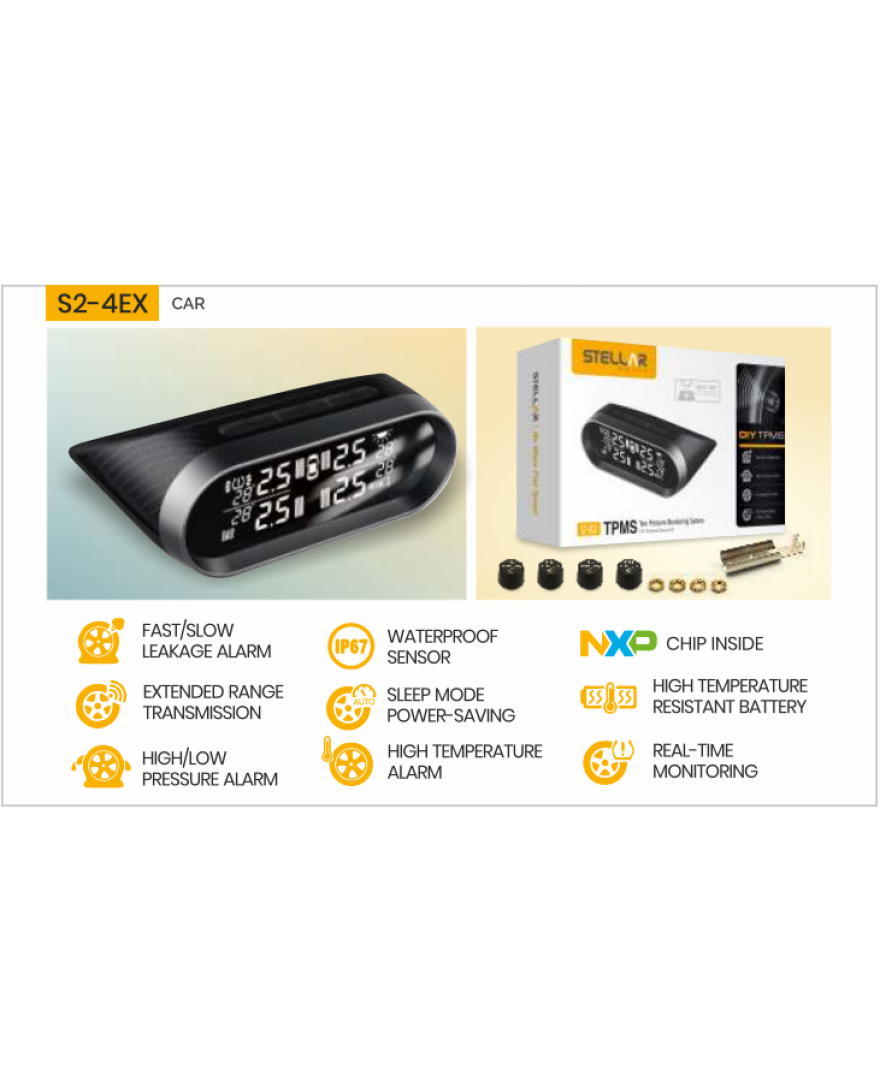 Stellar DIY Solar TPMS for cars with 4 external sensors | S2-4EX