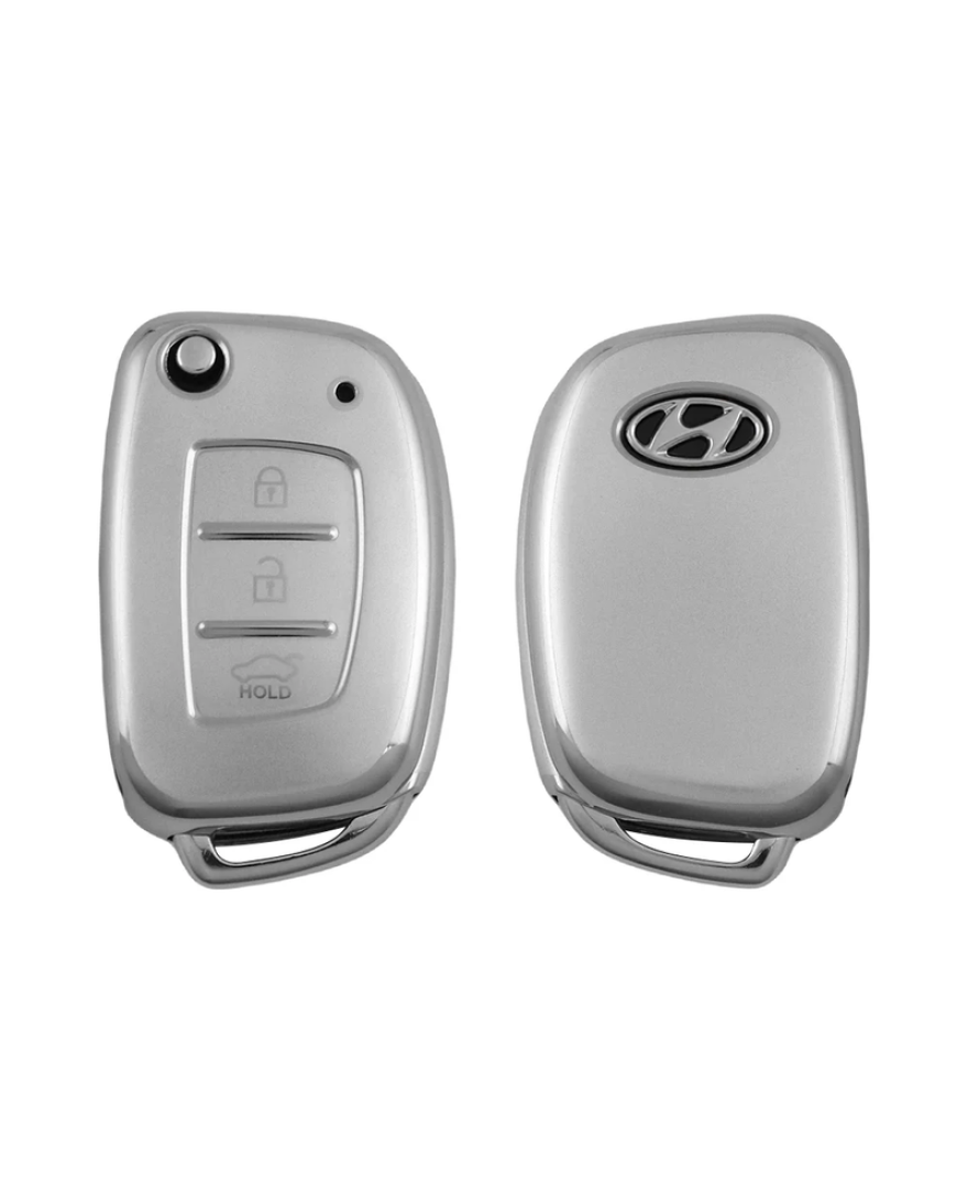 keycare silver dust TPU key cover & keychain for i20, Creta, Venue, Tucson, Alcazar, Verna, Xcent, Grand i10, Aura, Exter flip key | SDTP 10, SDTP Keychain