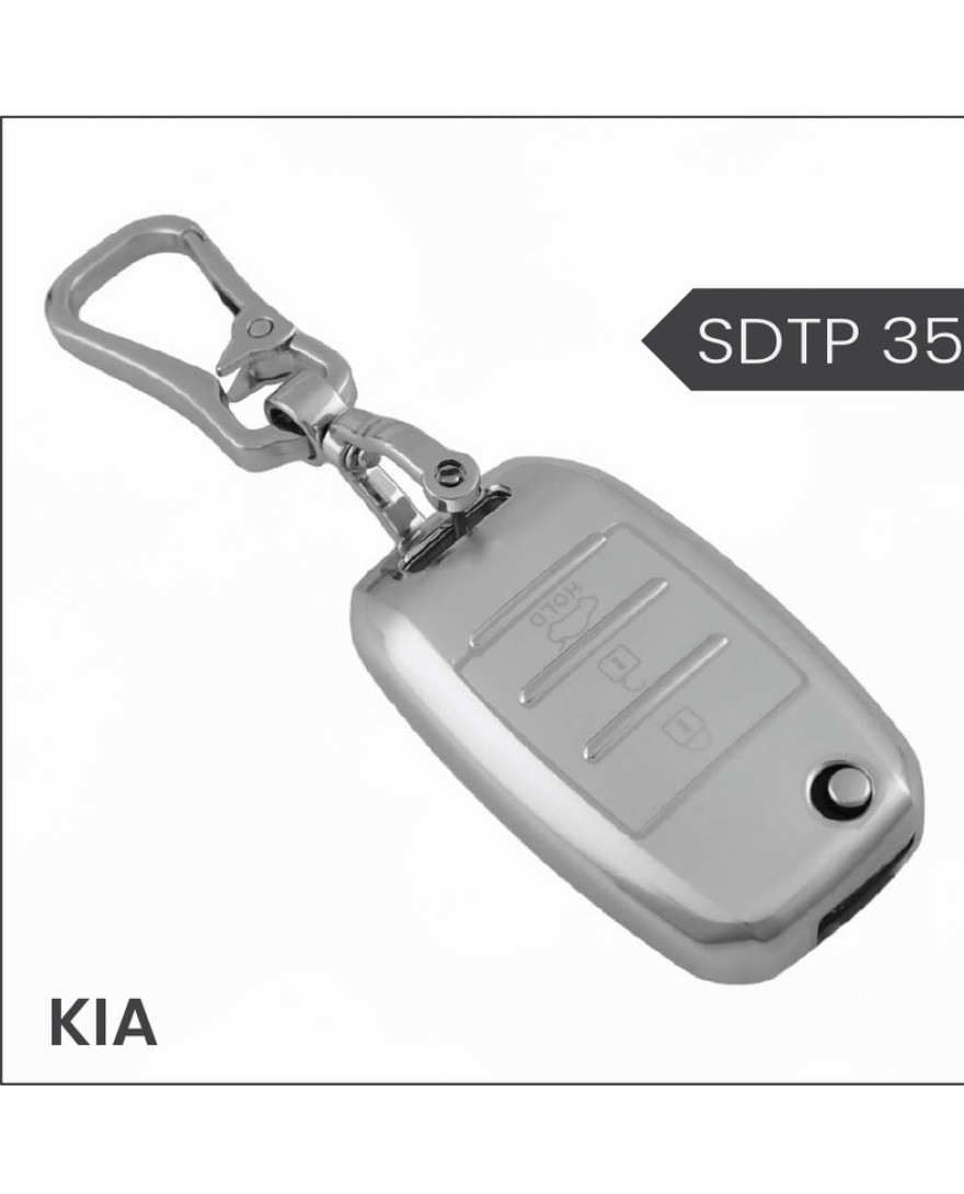 keycare Silver Dust TPU key cover And keychain for Seltos, Sonet, Carens 3 Button Flip key | SDTP 35,SDTP Keychain