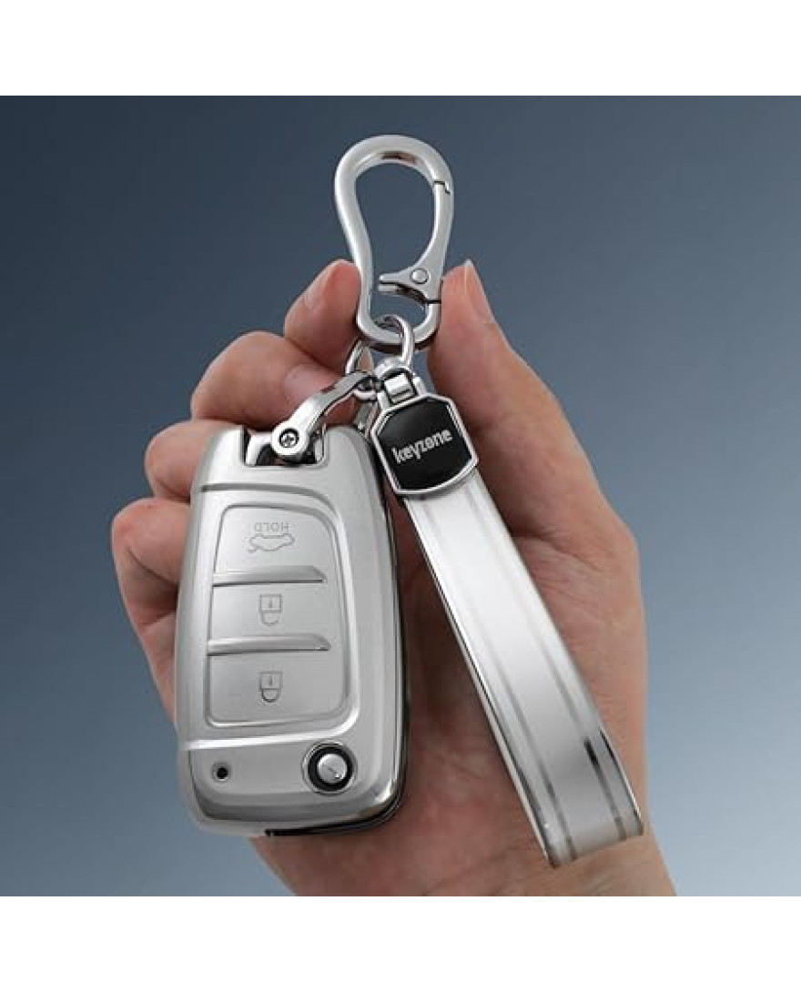 keycare Silver Dust TPU Key Cover And Key Chain for i20, Kona, Verna 2018 Onwards 3 Button Flip Key | SDTP 43 SDTPKeychain