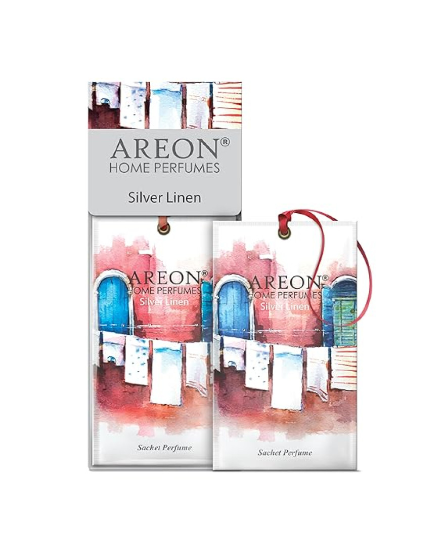 Areon Sachet Perfume Silver Linen- Air Freshener for Home & Office | Refresh Every Interior - Car, Office Or Your Home| Eliminate Odors and Refresh The Air