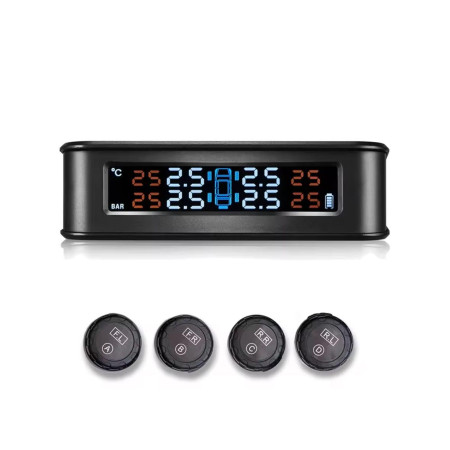 ROGER TPMS SQE285 – Wireless Tire Pressure Monitoring System with 4 Internal Sensors, Solar & USB Charging, LCD Color Display, and Sound Alarm
