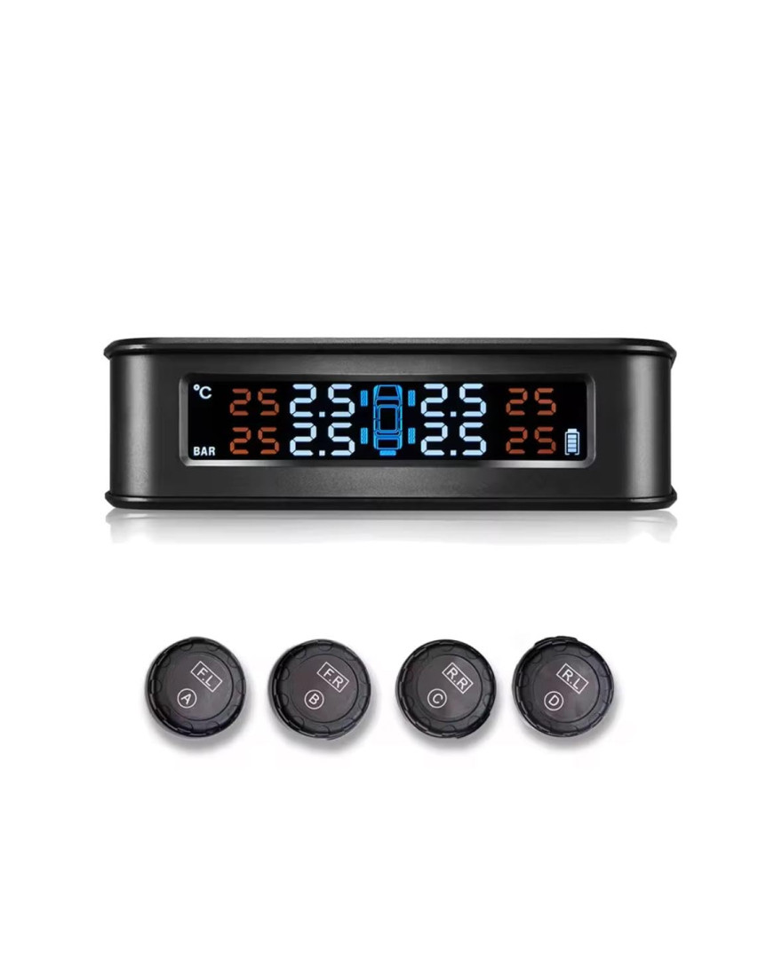 ROGER TPMS SQE285 – Wireless Tire Pressure Monitoring System with 4 Internal Sensors, Solar & USB Charging, LCD Color Display, and Sound Alarm