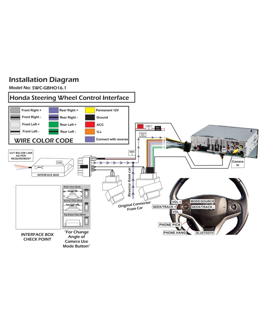 Global Byte Honda Steering Wheel Control Interface with OEM Camera Retention | SWC-GBHO09.1