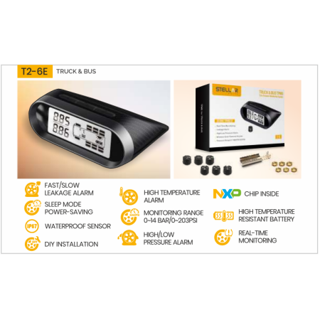 Stellar Solar TPMS for Bus/Truck with 6 internal Sensors | T2-6E Stellar Solar TPMS for Bus/Truck with 6 internal Sensors | T2-6E