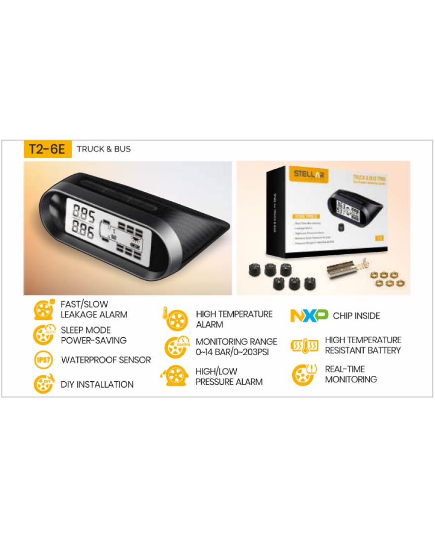 Stellar Solar TPMS for Bus/Truck with 6 internal Sensors | T2-6E
