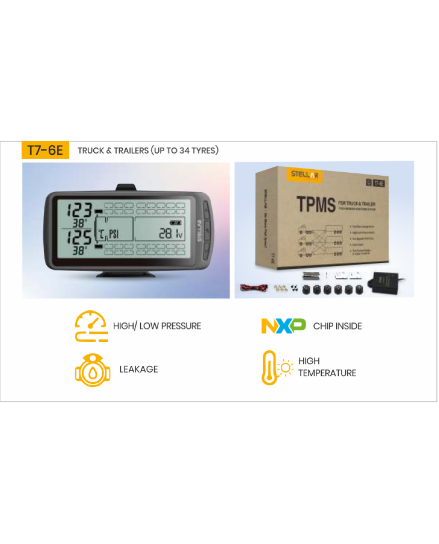 Stellar TPMS for Trucks/Trailers with 6 sensors/upto 34 tyres | T7-6E