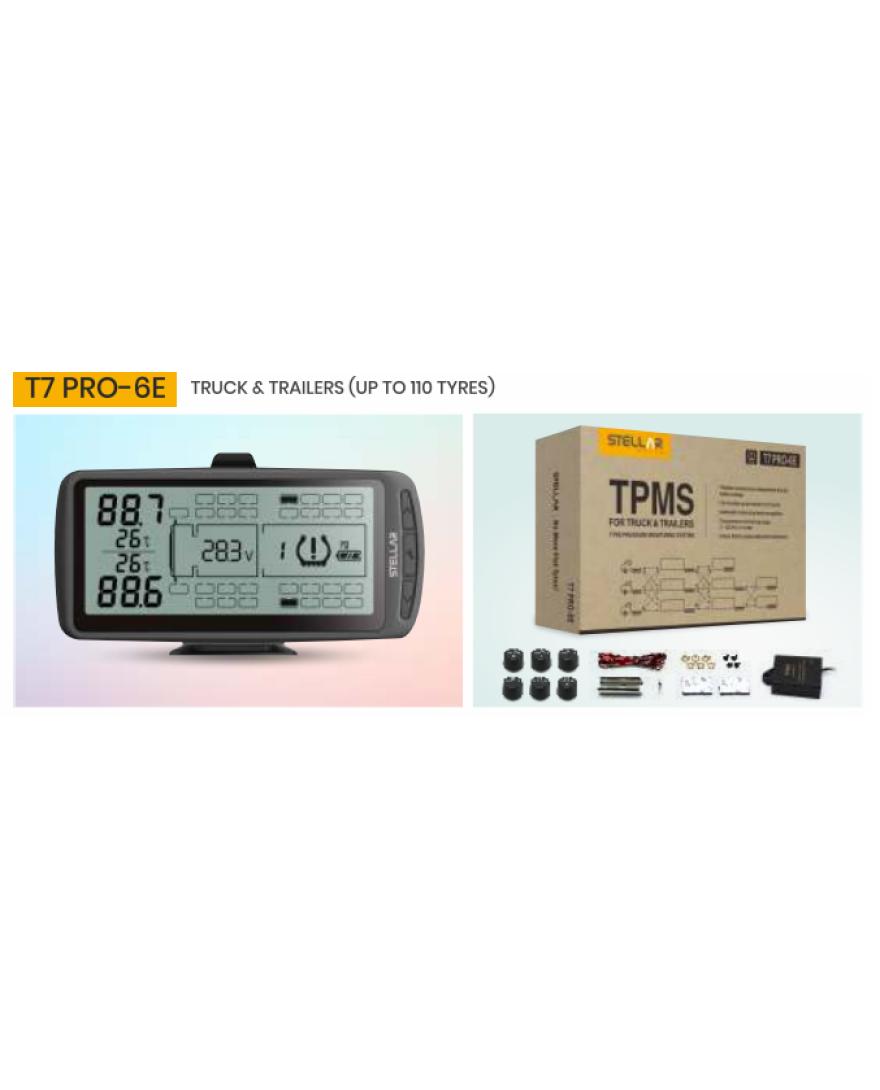TPMS for Trucks/Trailers with 6 sensors/upto 110 tyres | T7 PRO-6E