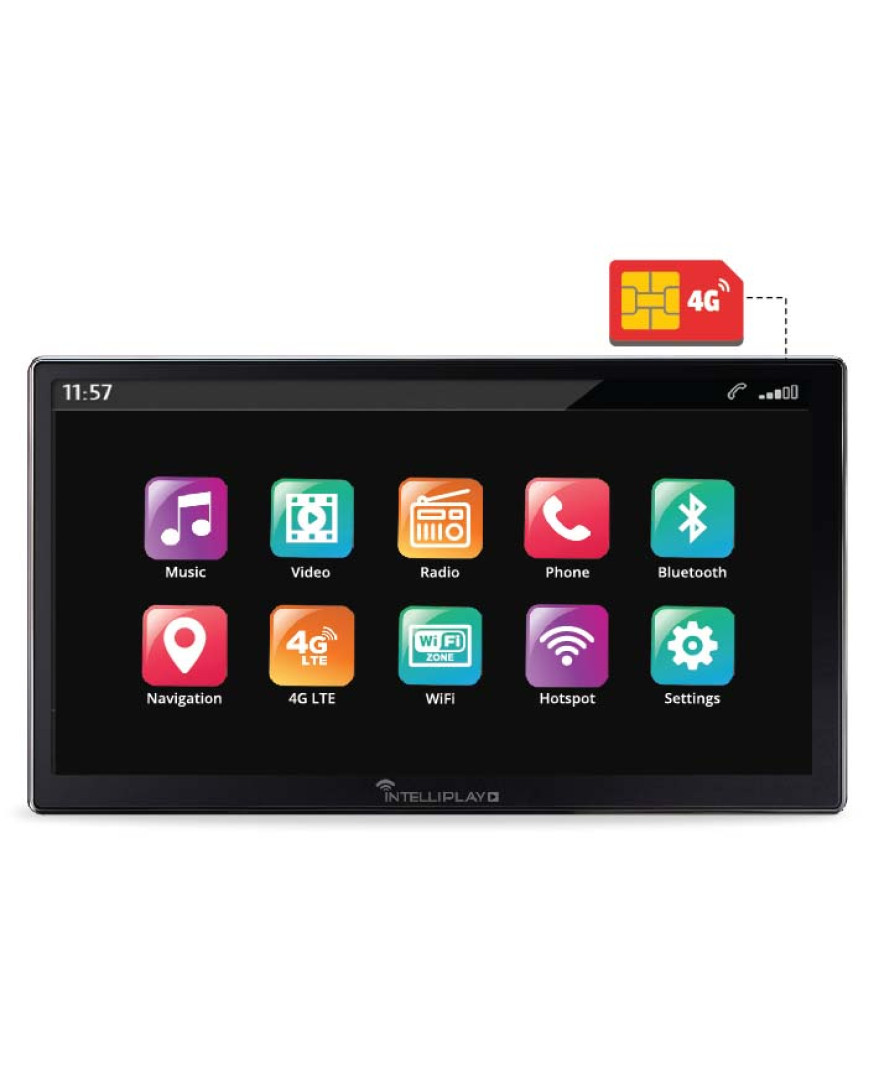 IntelliPlay Lite – 10 inch (2GB/32GB) with 4G SIM, GPS Tracking, Android Auto, Apple CarPlay*, 2 DIN, OEM Frame