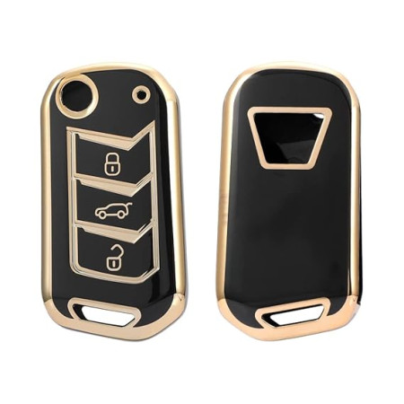 Keycare TPU Key Cover Compatible for Scorpio-N, TUV 300 Plus, XUV 300, XUV400, XUV700, Marazzo, Bolero 2020, Scorpio, Thar Flip Key | TP09 Gold Black