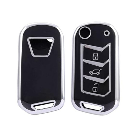Keycare TPU Key Cover Compatible for Scorpio-N, TUV 300 Plus, XUV 300, XUV400, XUV700, Marazzo, Bolero 2020, Scorpio, Thar Flip Key | TP09 Silver Black