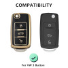 keycare TPU car key cover combo compatible for Skoda Octavia | Fabia | Laura | Superb | Rapid | Yeti 3 button flip key | TP13 Gold Black