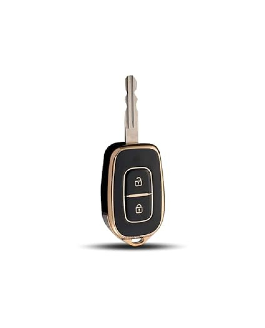 Keyzone TPU car Key Cover Compatible for Renault Kwid Duster Kiger Triber 2 Button Remote Key | TP17 GoldBlack