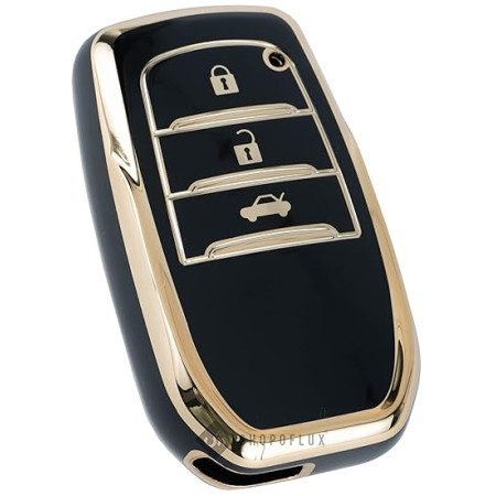 keycare TPU key cover for Toyota Fortuner 2021, Legender 2021, Land Cruiser, Suzuki Invicto 3 button smart key | TP18 Gold Black