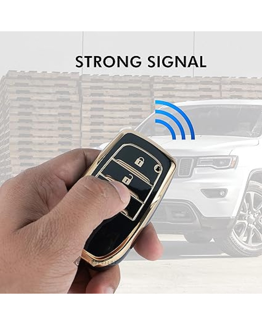 keycare TPU key cover for Toyota Fortuner, Legender, Land Cruiser, Suzuki Invicto 3 button smart key | TP18 Gold Black
