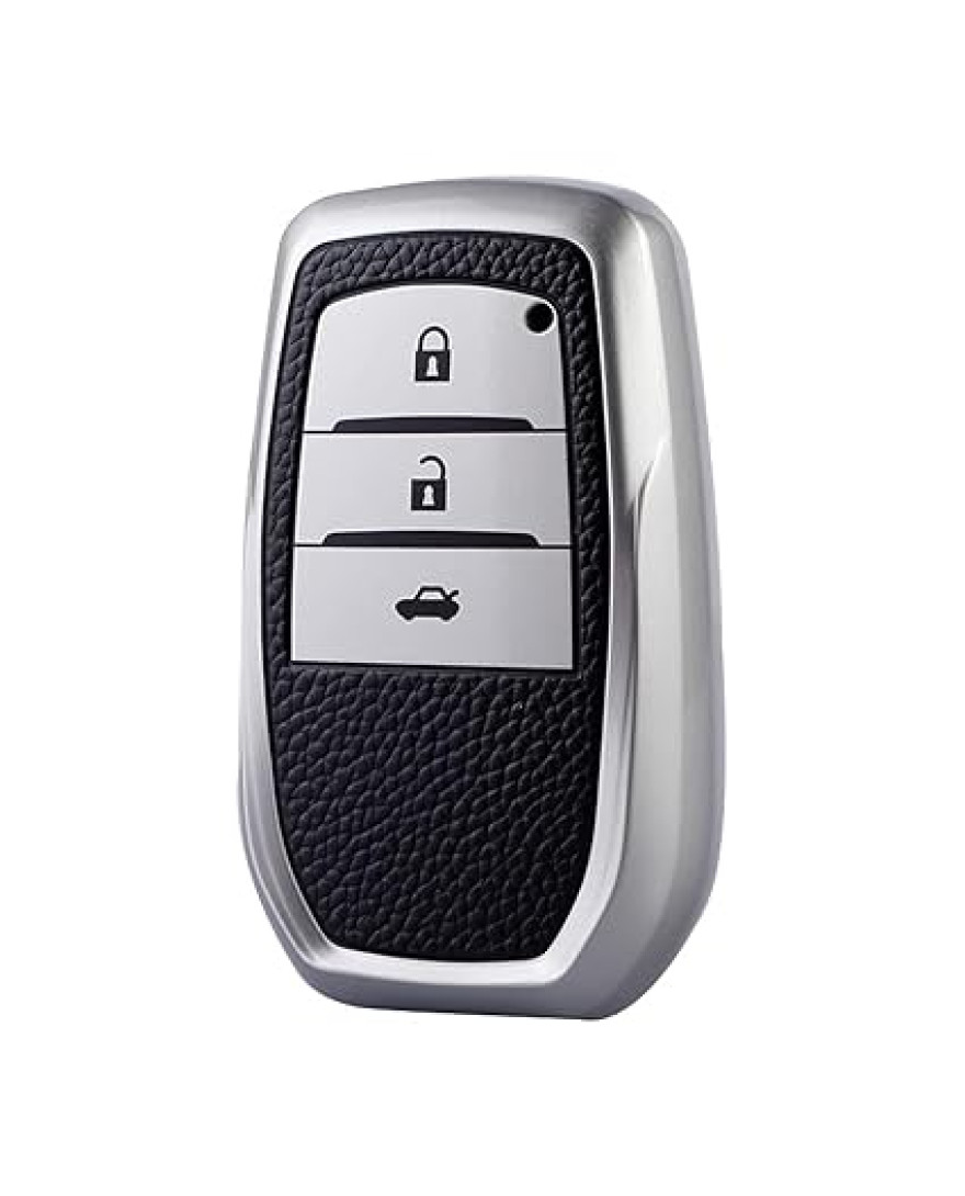 Keyzone TPU key cover for Toyota Fortuner, Legender, Land Cruiser, Suzuki Invicto 3 button smart key | TP18 Silver Black