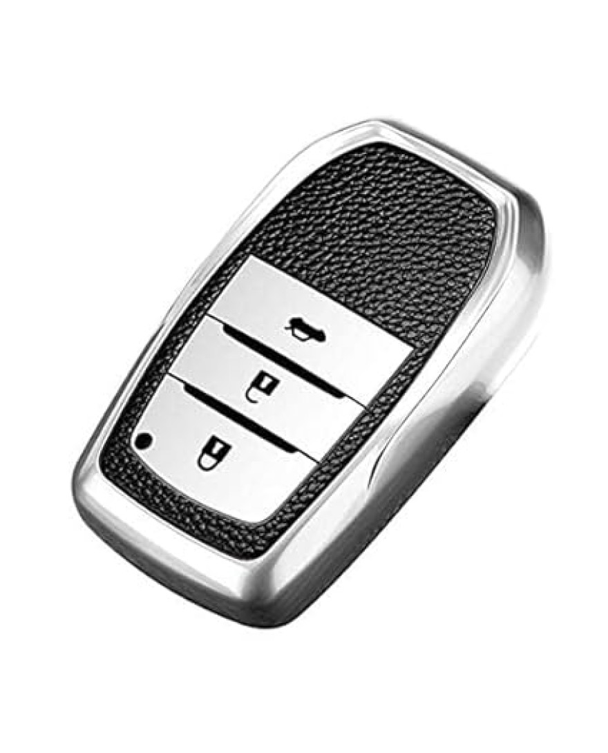 Keyzone TPU key cover for Toyota Fortuner, Legender, Land Cruiser, Suzuki Invicto 3 button smart key | TP18 Silver Black