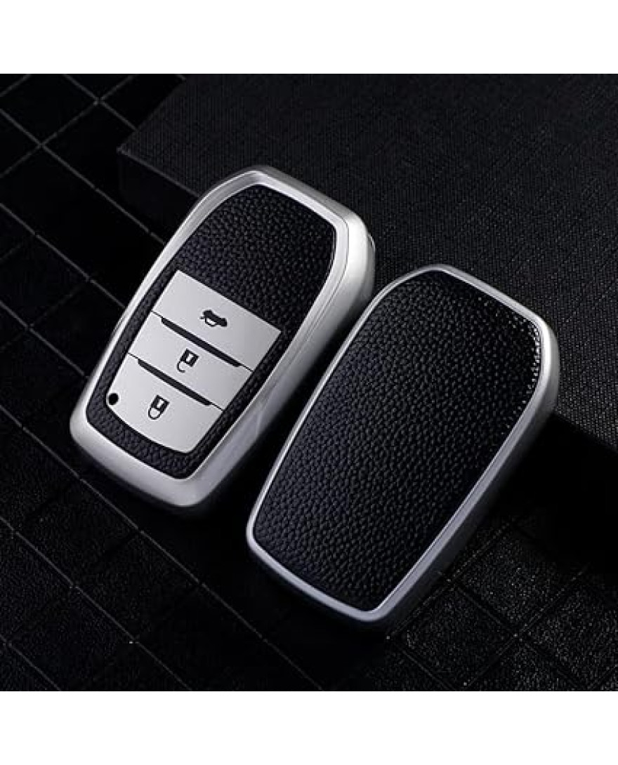 Keyzone TPU key cover for Toyota Fortuner, Legender, Land Cruiser, Suzuki Invicto 3 button smart key | TP18 Silver Black
