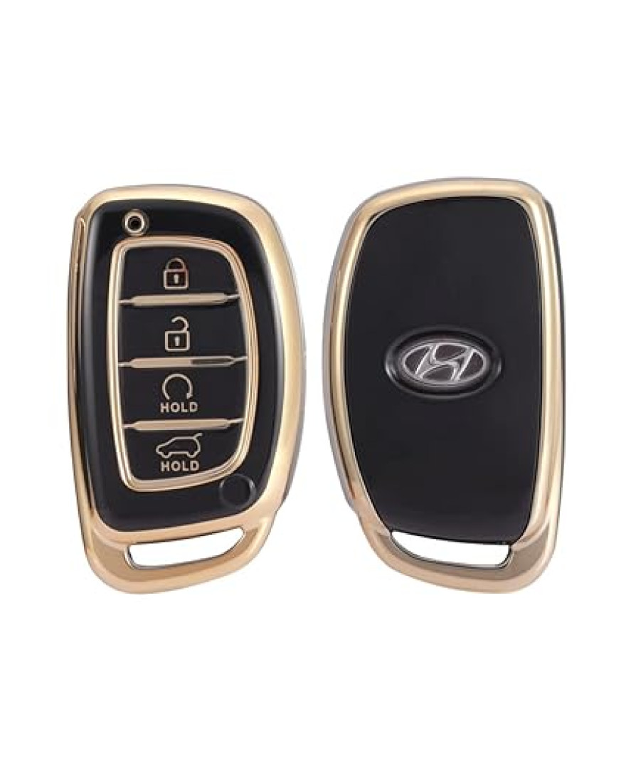 Keyzone TPU Key Cover Compatible for Honda City Civic Jazz Brio Amaze 2 Button Remote Key | TP21 Gold Black