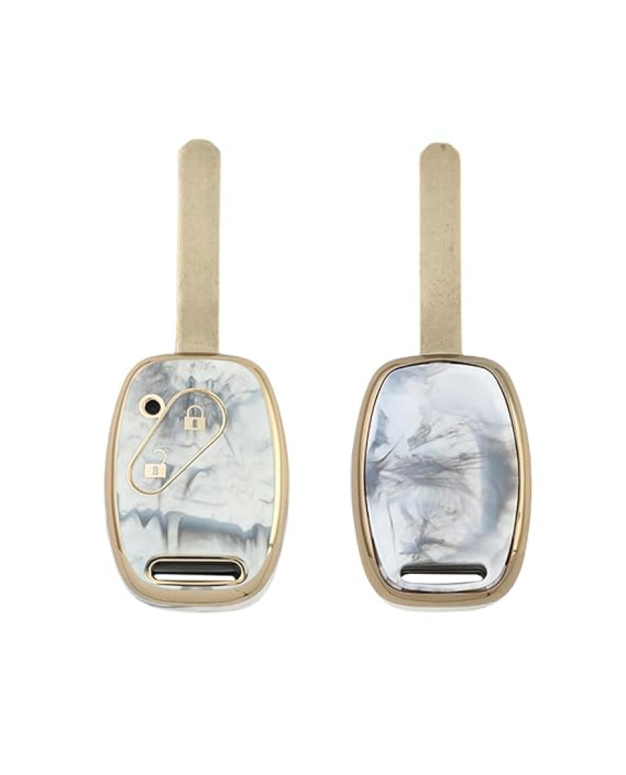 keycare TPU Key Cover Compatible for Honda City Civic Jazz Brio Amaze 2 Button Remote Key | TP21 Marble