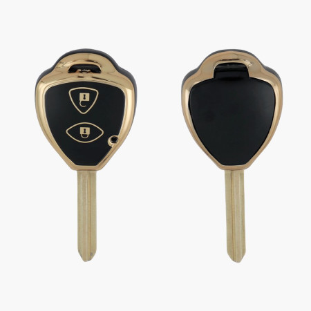 Keycare TPU Key Cover For Fortuner, Innova 2 Button Smart Key | TP32 Gold Black